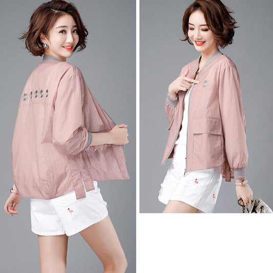 Embroidered Sun Protection Clothing Women's Long-sleeved Spring and Summer Light and Breathable Short Coat All-match Loose Anti-snoring Clothing Top