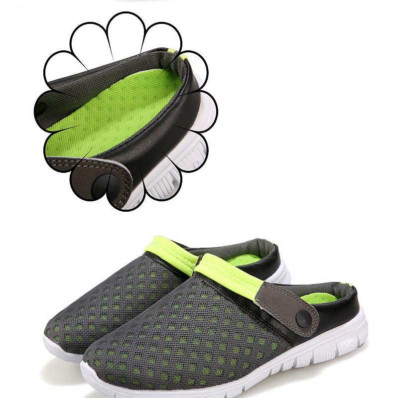 Summer Couple Mesh Sandals Casual Hollow Breathable Men's and Women's Beach Shoes Large Size Solid Color Half-slip Sandals