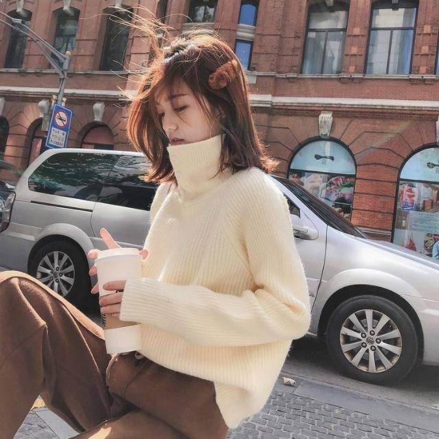 Autumn Winter Turtleneck Rabbit Villus Sweater Simple Women Long-sleeved Slim Sweaters