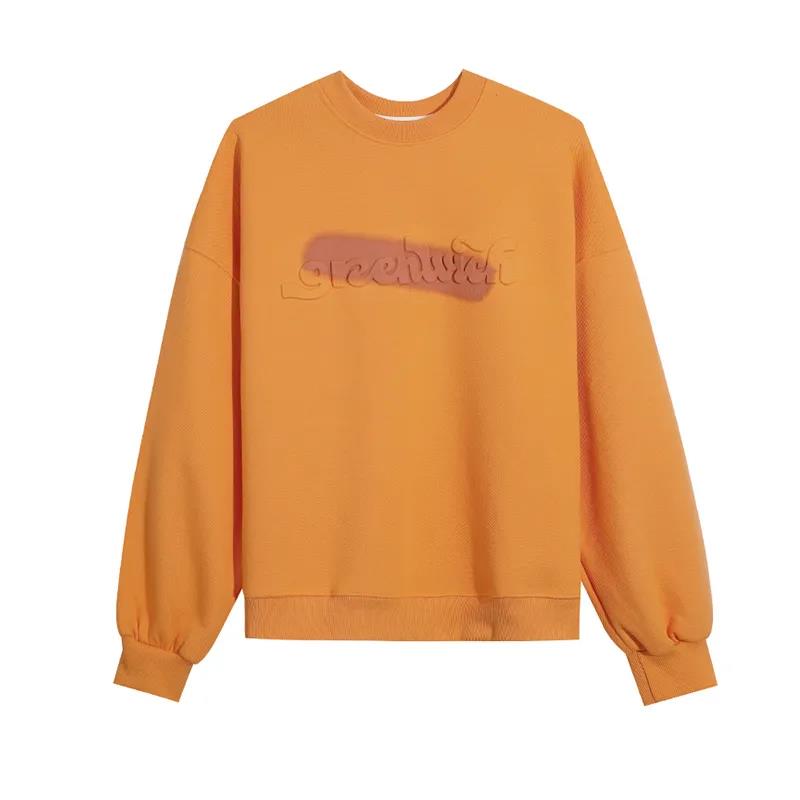 Vintage Women Sweatshirt Ultra Simple Sleeve Contrast Line Design Embroidery Crew Neck Loose Casual Sweatshirt