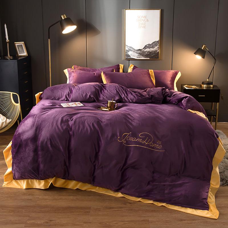 4pcs  Home Textile Bedding Sets Fleece Bedding Set Duvet Cover King Queen Winter Quilt Cover Set