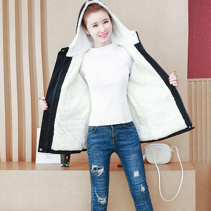 Autumn Winter Women Hooded Parka Jacket Short Thickened  Casual Loose Drawstring Windbreaker Jacket Plus Velvet Parka Coat