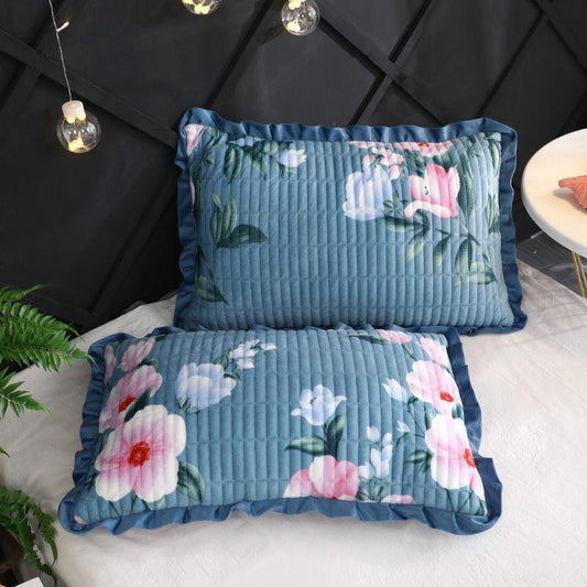 Crystal Velvet Thick Quilted Pillowcase Winter Warm Flannel Pillowcase Single and Double Coral Plush Pillowcase