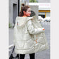 Winter Jacket Parkas Women Glossy Down Cotton Jacket Hooded Parka Warm Female Mid-length Cotton Thick Jacket Casual Loose Outwear Medium Long Overcoat