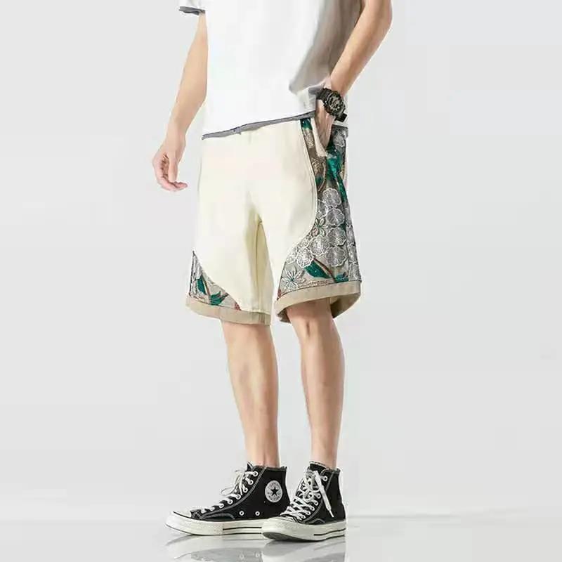Summer National Tide Embroidery Casual Shorts Male Street Hip-hop Loose Five-point Pants Overalls