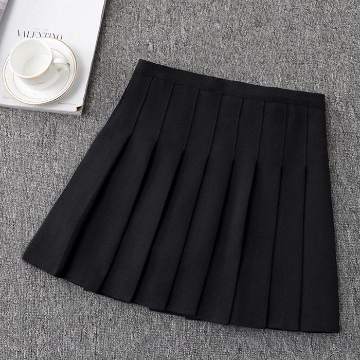 Women Large Size High Waist Was Thin Pleated Skirt Anti-light Student Sexy Solid Color A-line Skirt