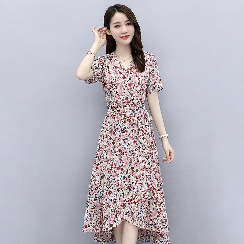 Chiffon Dress Feminine Temperament Elegant Waist Thin French Floral Long Skirt Can Be Belted Slimming Thin Ladies Chiffon Dress