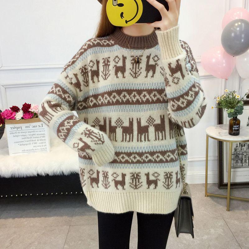 Round neck sweater Large size Christmas clothing sweater Woman Loose Long sleeve sweater Winter