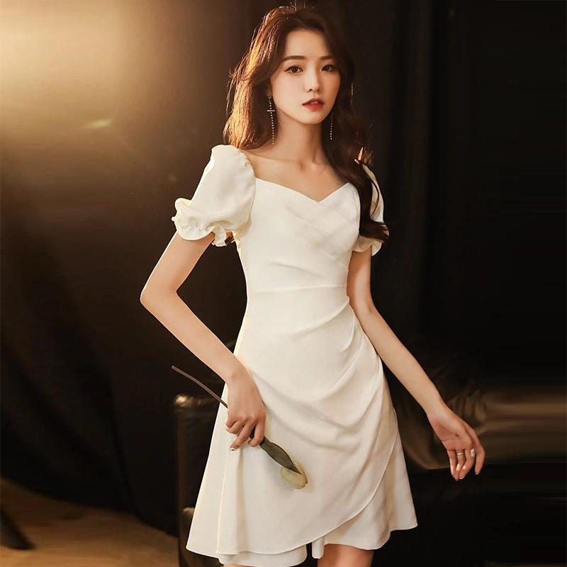 White Dresses Small Dresses Women's Skirts Can Usually Wear Ladies' French Light Luxury Dresses Short Banquet Temperament