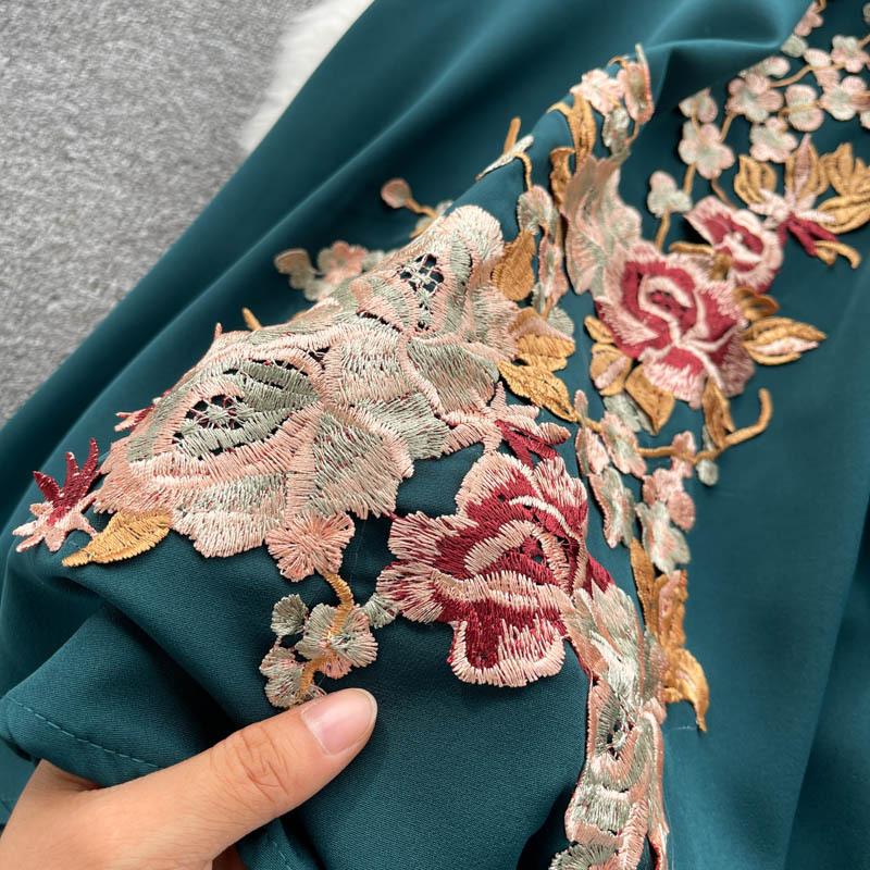 Formal Dress Spring and Autumn Embroidery Pattern Dress Temperament V-neck Tie Evening Dress Elegant Bridesmaid Dress