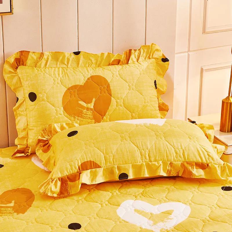 48*74cm Bed Pillowcases A Pair of Pastoral Print Lace Pillowcases Quilted Thickened Large Pillowcases