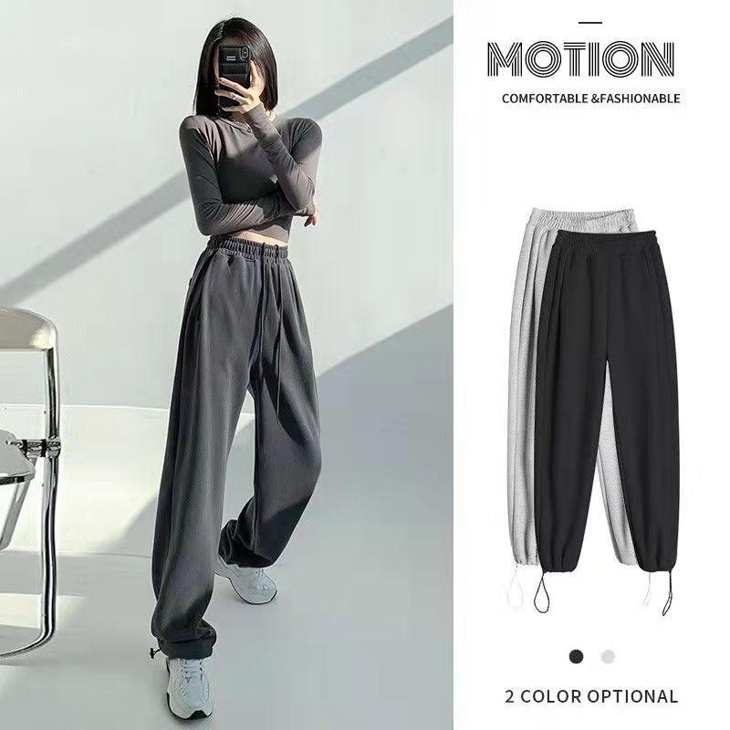 Women's Gray Sports Pants Autumn and Winter Leisure Loose Leggings Sweatpants Slim Straight All-match Wide-leg Pants Fitness Jogging Trousers