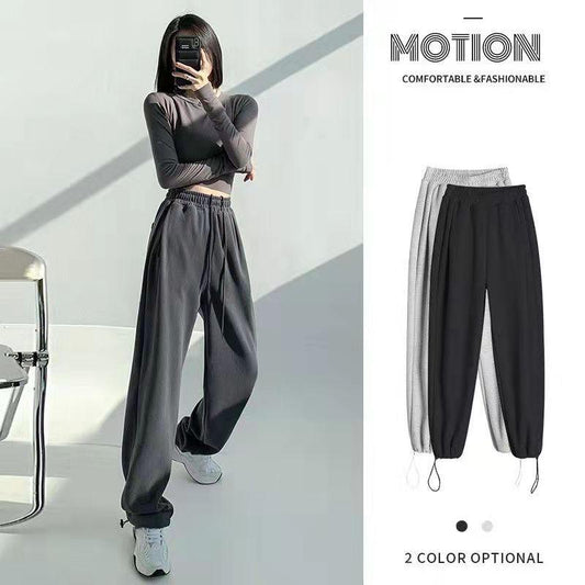 Women's Gray Sports Pants Autumn and Winter Leisure Loose Leggings Sweatpants Slim Straight All-match Wide-leg Pants Fitness Jogging Trousers