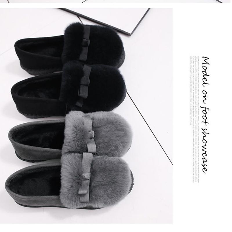 Autumn and Winter Plus Velvet Warm Shoes Plush Shoes Peas Shoes Women's Cotton Support Shoes with Non-slip Moccasins Flat Shoes