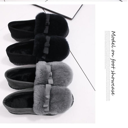 Autumn and Winter Plus Velvet Warm Shoes Plush Shoes Peas Shoes Women's Cotton Support Shoes with Non-slip Moccasins Flat Shoes