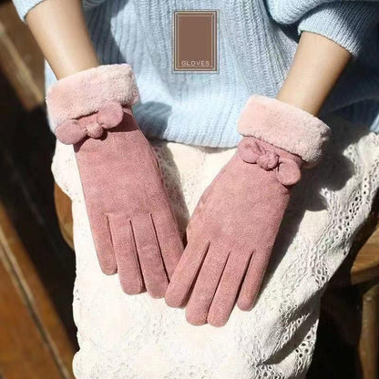 Winter Ladies Plus Velvet Padded Gloves for Riding Warm Waterproof Cotton Gloves
