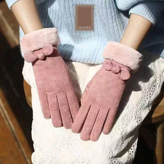Winter Ladies Plus Velvet Padded Gloves for Riding Warm Waterproof Cotton Gloves