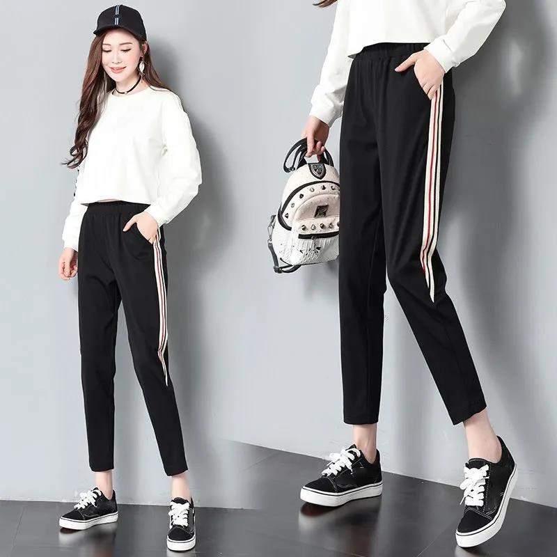 Spring and Summer Sports Pants Female Korean Version Loose and Thin Plus Size Women's Black Casual Harem Cropped Pants