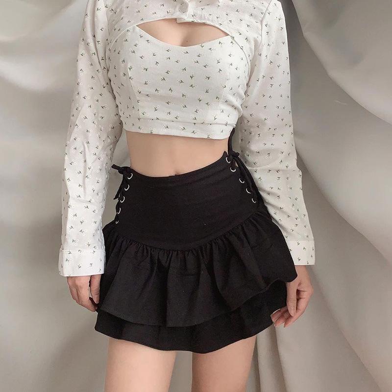 Black Pleated Ruffle Mini Skirt - Gothic High Waist Short Layered Skirt - Goth Clothing - Alt Clothing