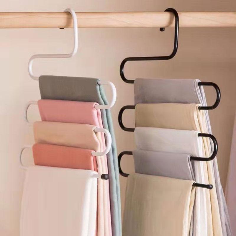 2PCS Household Multi-layer Pants Clip Magic Pants Rack Stainless Steel Multifunctional Wardrobe Pants Wrought Iron Clothes Hanger Bold Tie Towel Rack