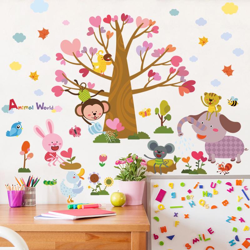 small animal planting tree third generation removable wall stickers PVC transparent film