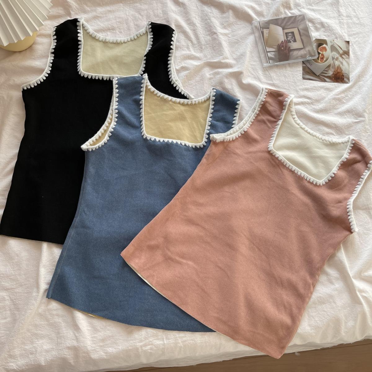 Velvet Women Vest Sexy Winter Thermals Square Neck Sleeveless Warm Body Tops Slim Solid Seamless Inner Wear Thermal Underwear