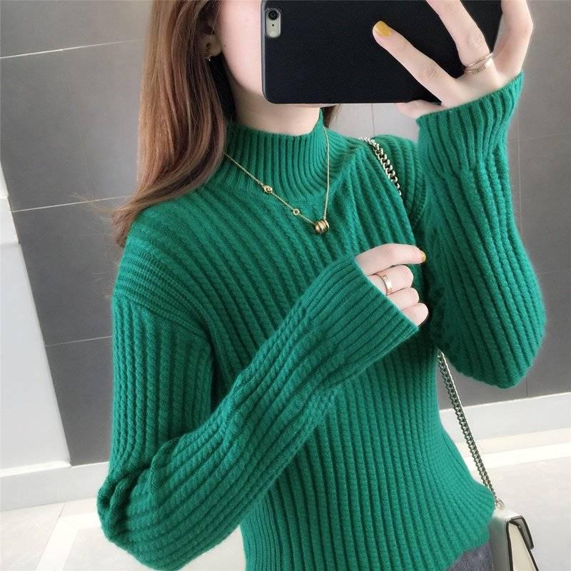 Winter Ladies High-neck Warm Sweater Pullover Slim-fit Warm Long-sleeved Knitted Sweater