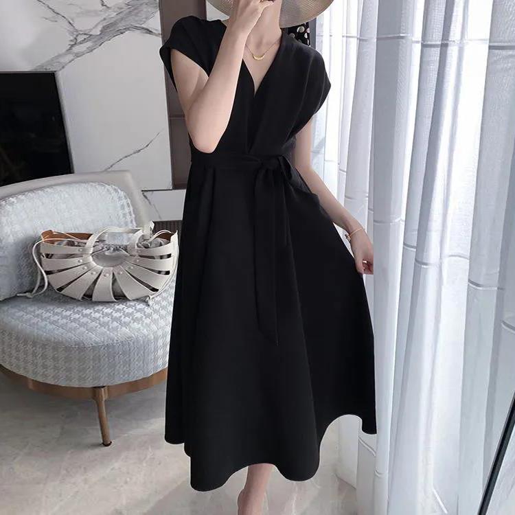 Super Fairy Sweet V-neck Dress White Waist Was Thin and Gentle Style Ladies Temperament Long Dress Female Summer
