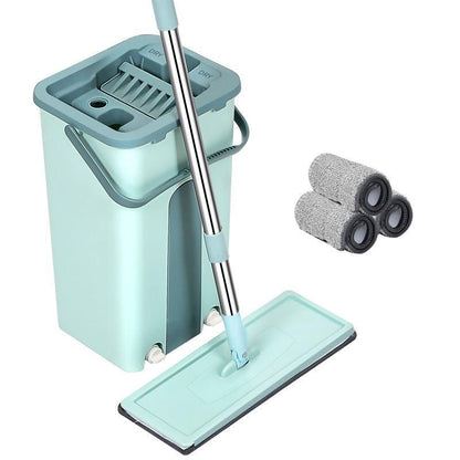 Floor Mop Bucket Hand Free Household Automatic Flat Floor Mop Kitchen Home Wooden Floor Cleaning Microfiber Pads
