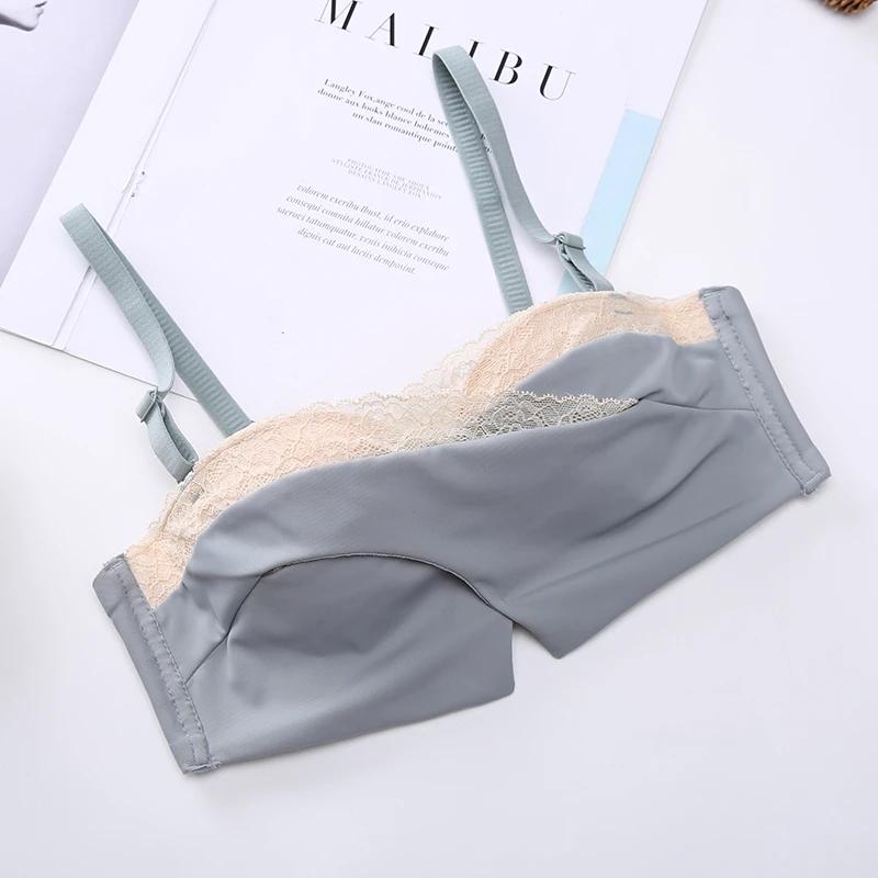 Women's A B Cup Underwear Female No Steel Ring Gathered Small Bra Strapless Bra Junior High School Students Korean Style Solid Lace Brassiere