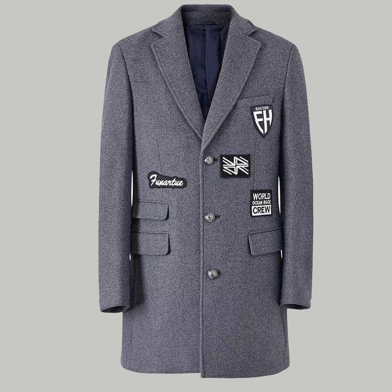 Men Casual Coat Woolen Trench Coat Business Male Solid Overcoat Med- Long Jackets Tops Men's Jacket