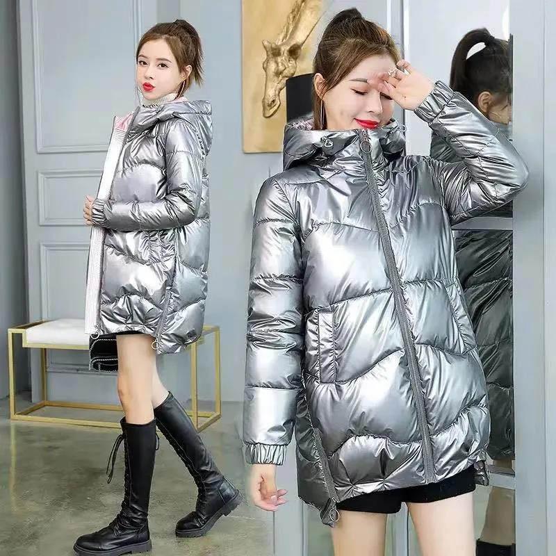 Short Glossy No-wash Down Cotton Jacket Women Winter Clothes Korean Loose Hooded Thicken Bread Jacket
