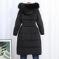 Down Jacket Women's Long Over The Knee Thick Warm Belt Fox Fur Real Fur Collar White Duck Down