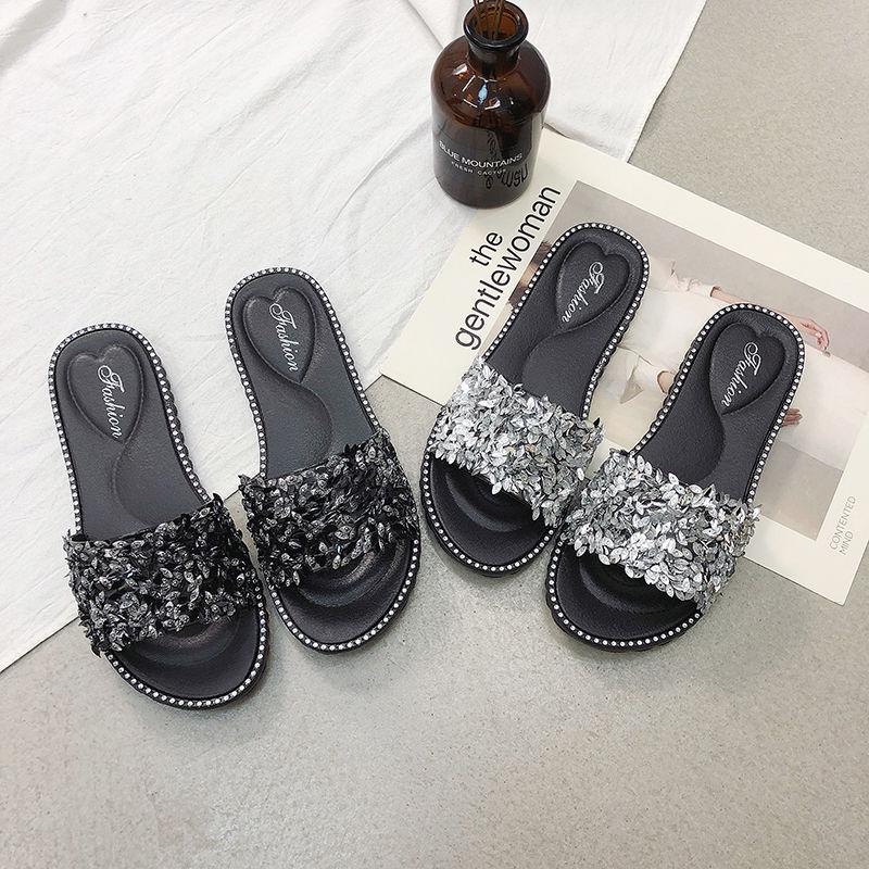 Summer Women Crystal Slippers Glitter Flat Soft Bling Female Candy Color Flip Flops Indoor Ladies Slides Beach Shoes