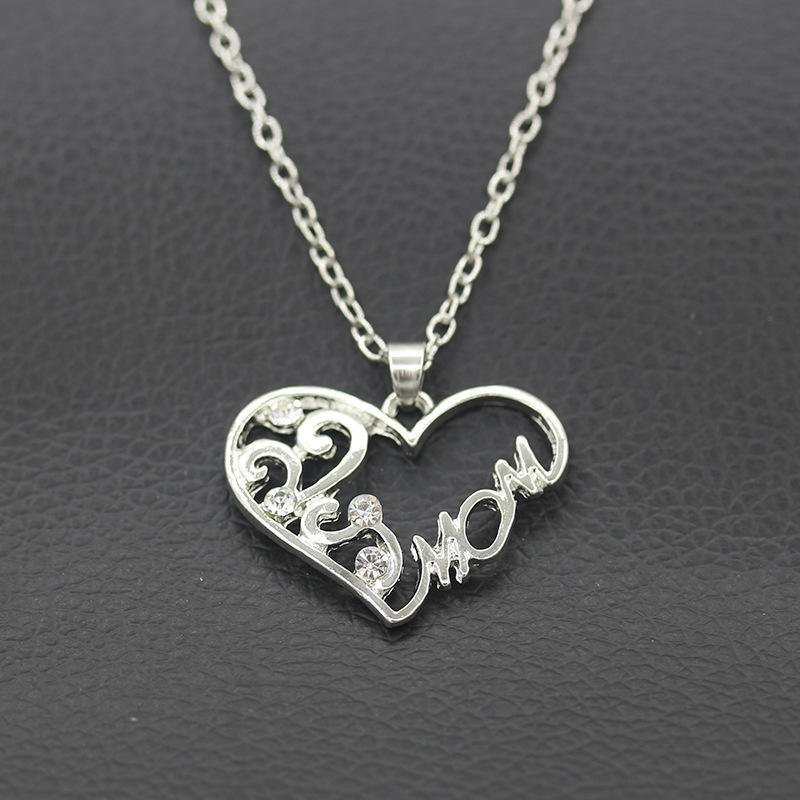 Simple Heart-shaped Diamond Rhinestone Mom Mom Necklace Mother's Day Gift Jewelry