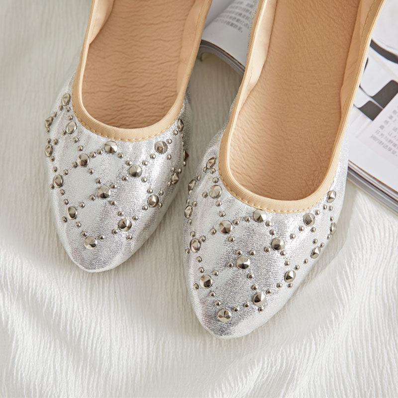 Women's Shoes  Flat Soft Bottom Pointed Egg Roll Shallow Mouth Rivets Casual Flat-heeled Pregnant Mother Korean Low-top Shoes