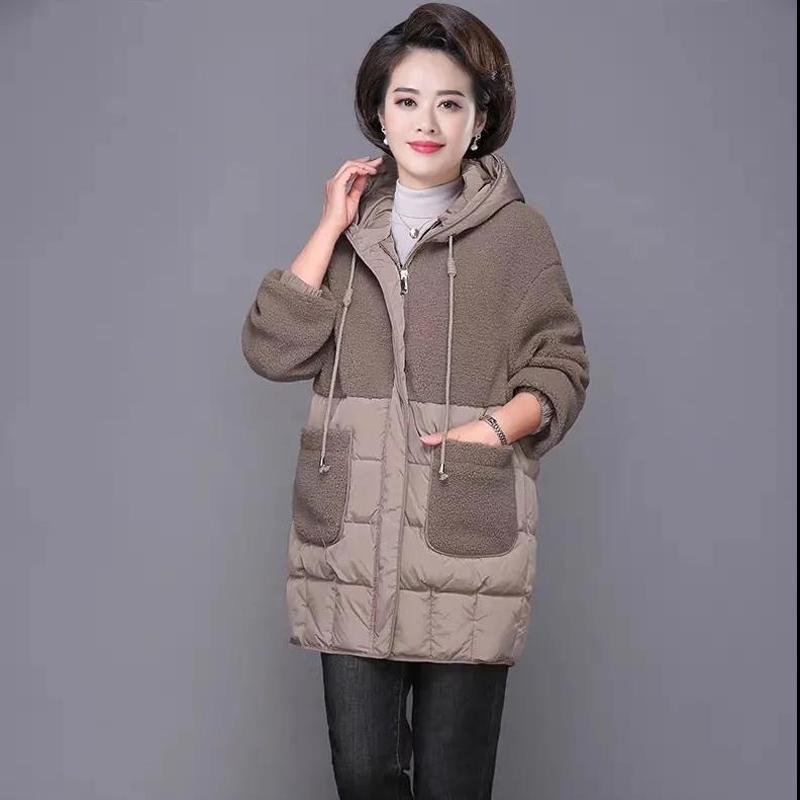 Middle-aged and Elderly Down Padded Jacket Women's Autumn and Winter Jackets, Long Padded Coat, Large Size Thick Padded Jacket