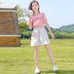 Girls Fashion Clothes Suit Short Sleeve Shirt Short Skirt 2-piece Suit Cartoon Girl Bowknot Cotton Children Clothes Suit