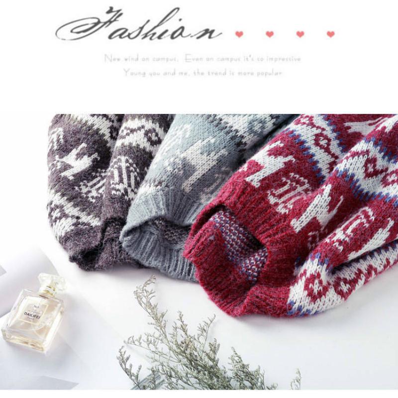 Pofulove Christmas Red Sweater Autumn Winter Loose Vintage Mid-length Women Pullover Thickened