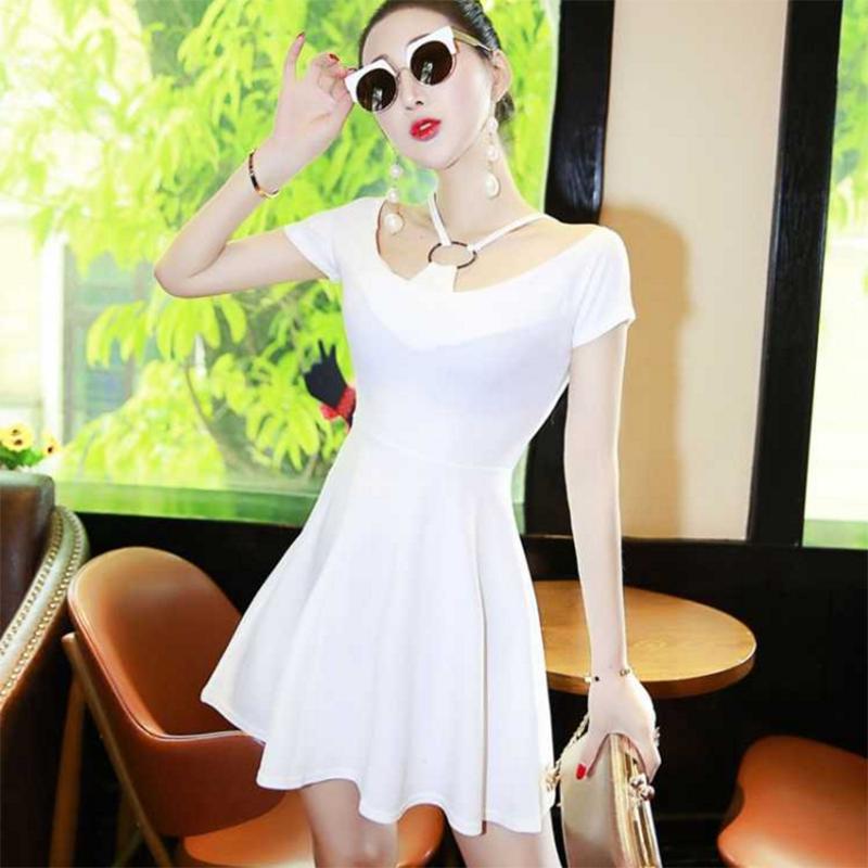 Summer Halter Strap Dress Slim Sexy Slash Neck Off Shoulder Dress Short Sleeve Dress
