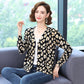 Autumn Winter Ladies Printed  Knit Cardigan Sweater Fashion V-neck Knit Jacket Woolen Sweater Coat