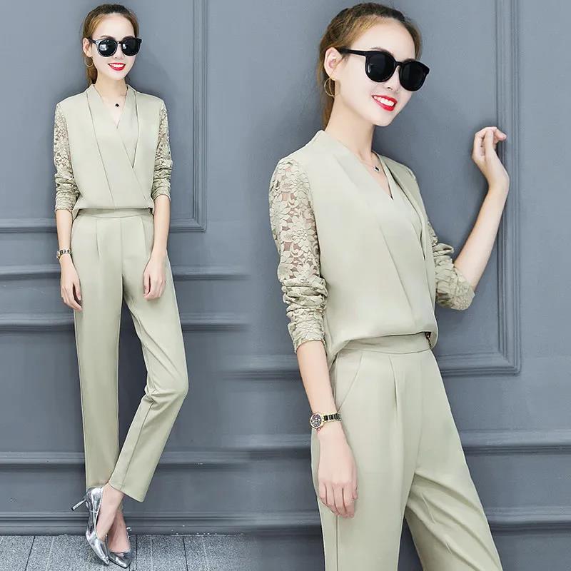 Chiffon Shirt + Foot Pants Casual Small Fragrance Ladies Professional Suit Women's Two-piece Casual and Comfortable