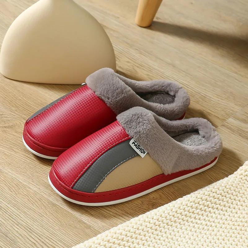 Winter Warm Cotton Slippers Women Men Home Shoes Simple Non-slip Indoor Slides Corduroy Couple Slipper Female Shoes