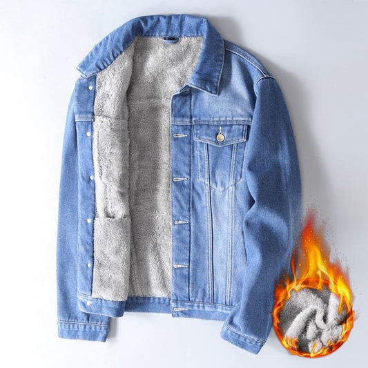 Men Winter Jean Jackets Lightblue Cowboy Outerwear Warm Denim Coats New Men Wool Liner Thicker Fleece Denim Jacket Plus Size 4xl