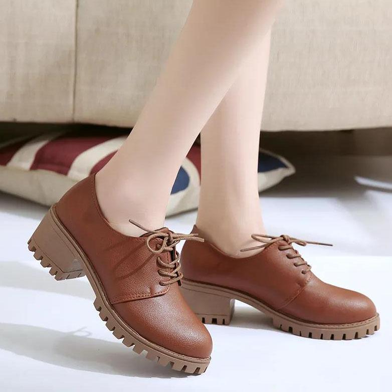 Women's Shoes Spring and Autumn Soft Leather Shoes Large Size All-match Medium Thick Heel Single Leather Shoes