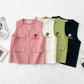 Strawberry Embroidery Women's Vest Coat Solid Color Sleeveless Spring and Summer Loose Casual Waistcoats