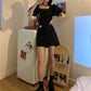 Black Butterfly 2 Pieces Ladies Suit Skirt Spring and Summer Short Sleeve Casual Vacation Office Home