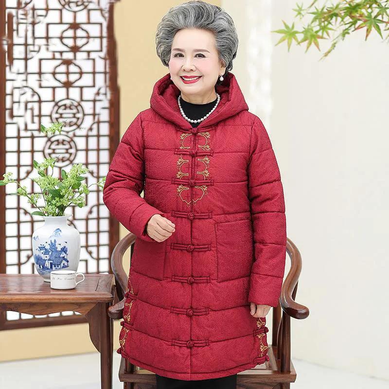 Mother's Winter Coat Thick Padded Jacket Mid-length Middle-aged and Elderly Large Size Cotton-padded Jacket Women's Down Padded Jacket