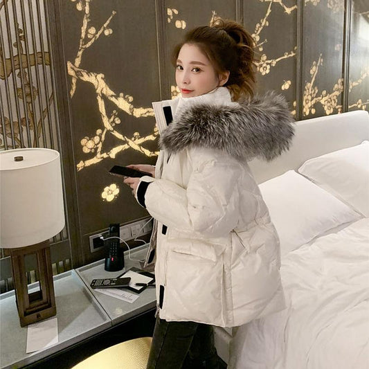 Winter Padded Down Coat Women's Short Bread Coat All-match Fur collar hood Cotton Coat