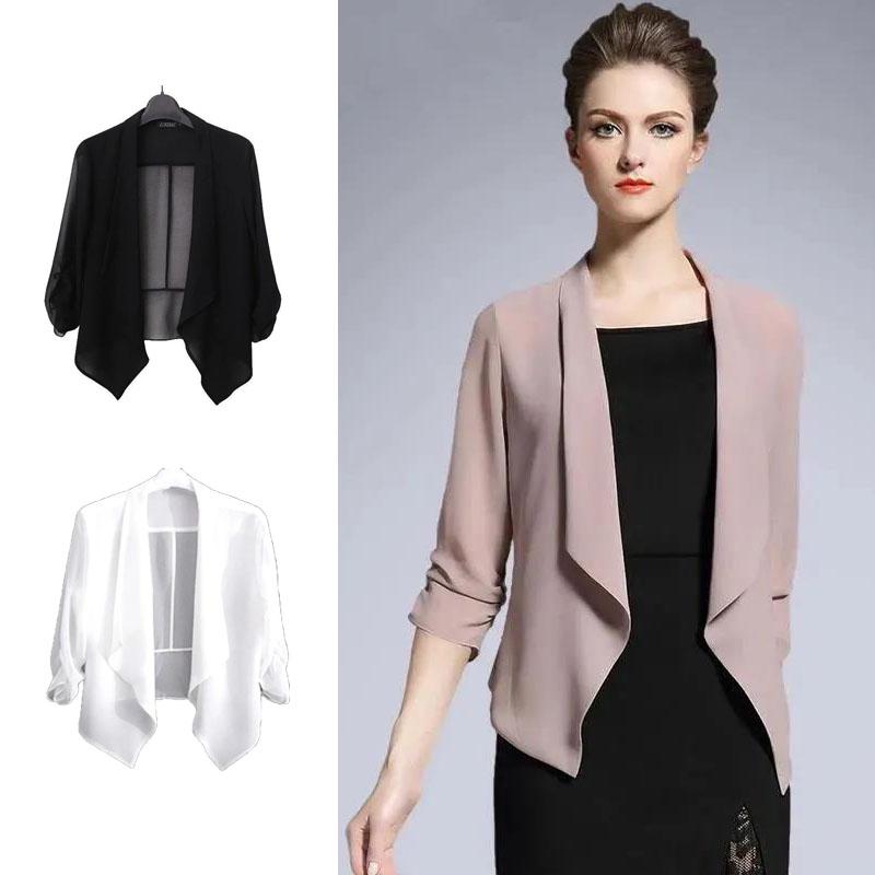 Chiffon Sun Protection Cardigan Thin Shawl Short Coat Ladies Loose Long Sleeve Jacket Lightweight Breathable Top